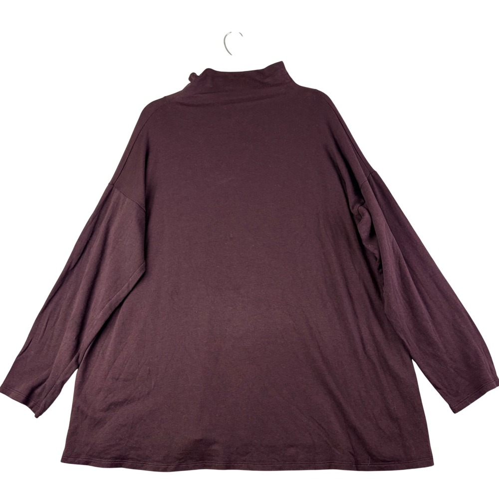 Eileen Fisher L Burgundy Funnel Neck Top Tencel Organic Cotton Stretch Relaxed